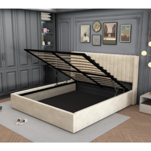 Lit Double Coffre Camille Velours Beige 140x190cm EURODESIGN L96BE140 - vue 3