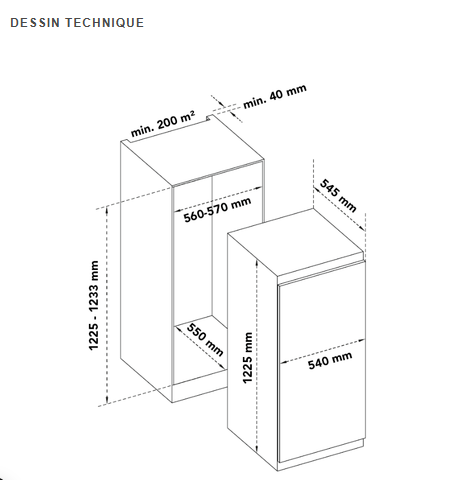 RÉFRIGÉRATEUR INTÉGRABLE TOUT-UTILE AIRLUX ARI200TU