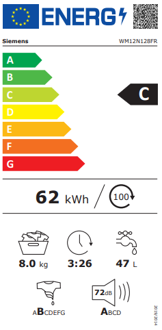 iQ300, Lave-linge front, 8 kg, 1200 trs/min SIEMENS WM12N128FR