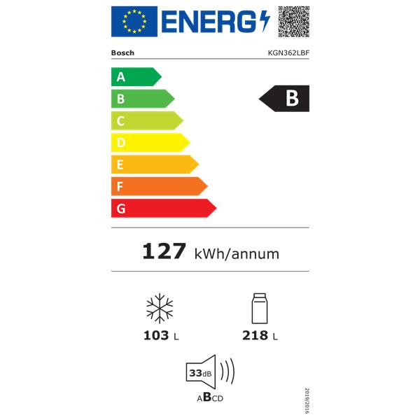 Série 4, Réfrigérateur combiné pose-libre, 186 x 60 cm, Couleur inox BOSCH KGN362LBF