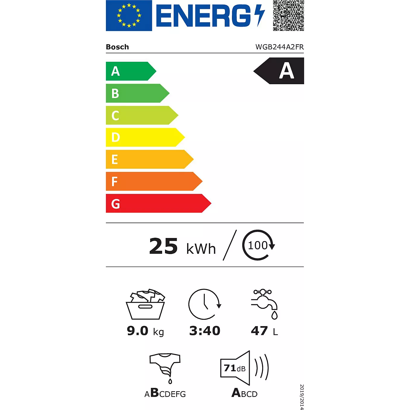 Série 8, Lave-linge front, 9 kg, 1400 trs/min BOSCH WGB244A2FR