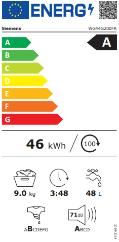 iQ500, Lave-linge front, 9 kg, 1400 trs/min SIEMENS WG44G200FR