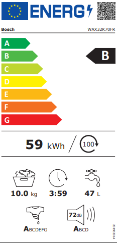 Série 8, Lave-linge front, 10 kg, 1600 trs/min BOSCH WAX32K70FR