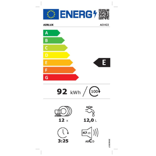 Lave-vaisselle 60 cm Tout intégrable Tranche blanche Airlux ADI422 - vue 4