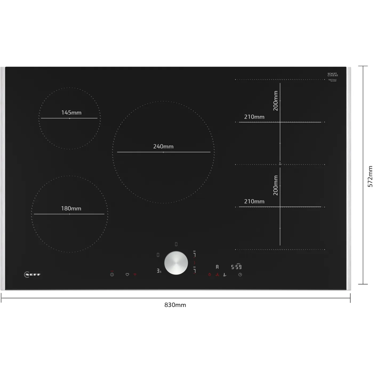 N 90, Table à induction, 80 cm, Noir, avec cadre NEFF T68TTV4L0 - vue 3