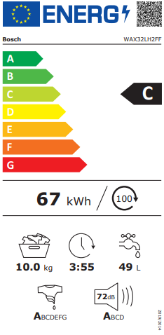 Série 8, Lave-linge front, 10 kg, 1600 trs/min BOSCH WAX32LH2FF