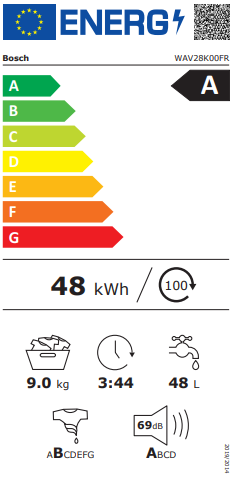 Série 8, Lave-linge front, 9 kg, 1400 trs/min BOSCH WAV28K00FR