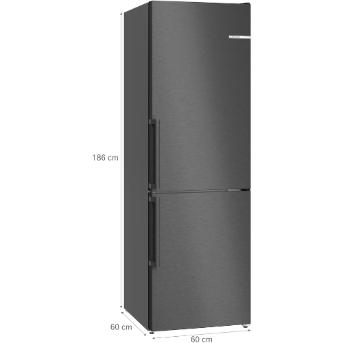 Série 4, Réfrigérateur combiné pose-libre, 186 x 60 cm, Acier brossé noir anti-traces, Total No Frost BOSCH KGN36VXCT