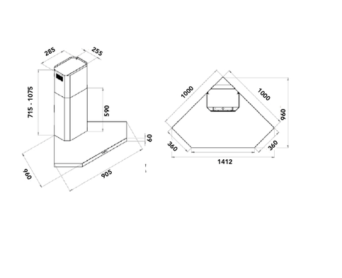 Hotte murale d'angle 100 cm AIRLUX AHA1071IX