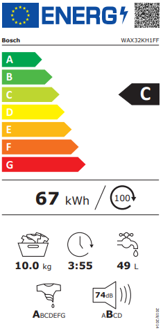 Série 8, Lave-linge front, 10 kg, 1600 trs/min BOSCH WAX32KH1FF