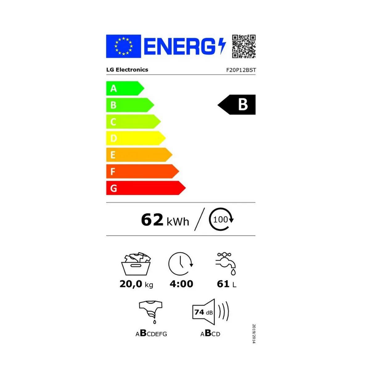 Lave-linge frontale 20kg TurboWash Steam AI DD LG F20P12BST
