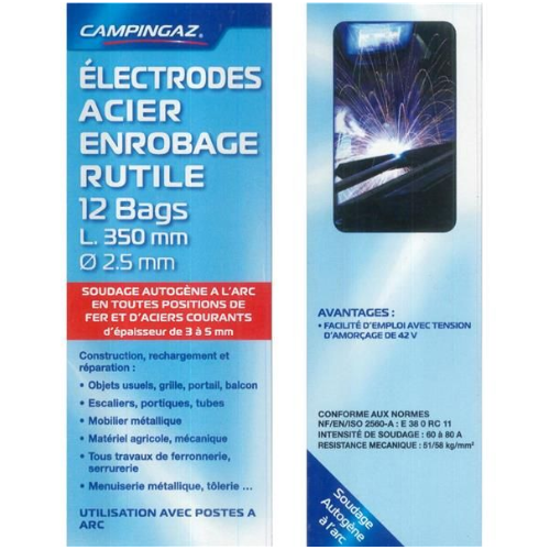 6 Lots de 12 BAGUETTES D'ÉLECTRODES ACIER - Ø2.5MM - CAMPINGAZ 38206
