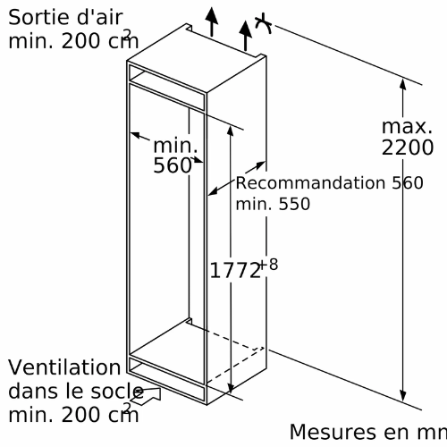iQ500, Réfrigérateur combiné intégrable, 177.2 x 55.8 cm, Charnières pantographes softClose SIEMENS KI86NSDB0 - vue 6