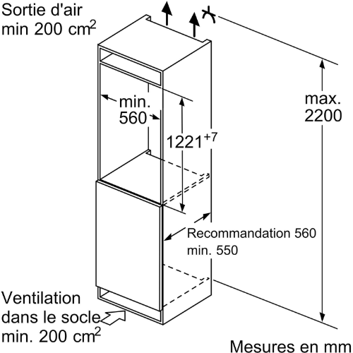 iQ300, Réfrigérateur intégrable avec compartiment congélation, 122.5 x 56 cm, charnières pantographes SIEMENS KI42LVFE0 -