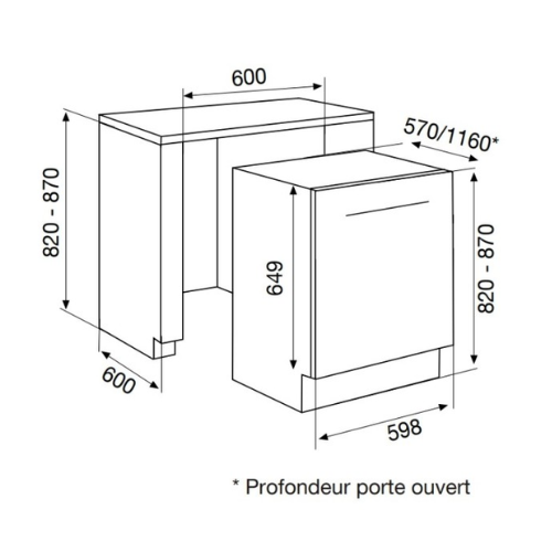 Lave-vaisselle 60 cm Tout intégrable Tranche Noire Airlux ADIS925 - vue 3