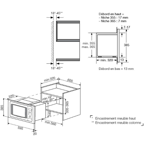 Four micro-ondes combiné intégrable 20 litres Glem GMI203IX - vue 3