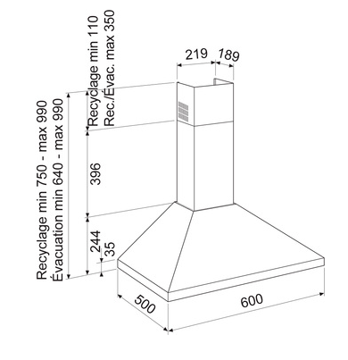 HOTTE DÉCORATIVE MURALE PYRAMIDE 60 CM Airlux AHP675IX - vue 2