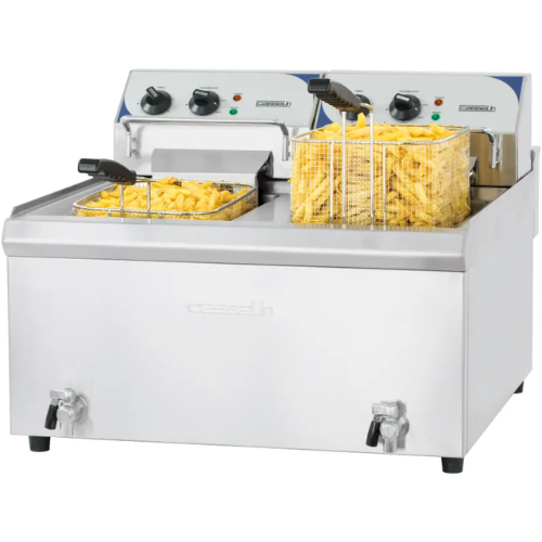 Friteuse électrique avec vanne de vidange 2 x 10 litres haut rendement CASSELIN CFEV102TC
