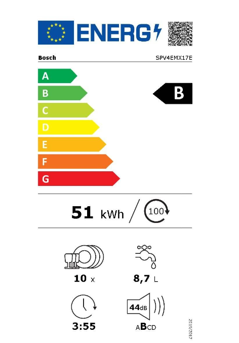 Série 4, Lave-vaisselle tout intégrable, 45 cm BOSCH SPV4EMX17E