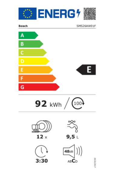 Série 2, Lave-vaisselle pose-libre, 60 cm, Blanc BOSCH SMS26AW01F