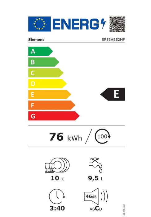 iQ300, Lave-vaisselle encastrable avec bandeau, 45 cm, Acier brossé SIEMENS SR53HS52M