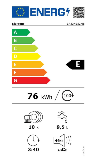 iQ300, Lave-vaisselle encastrable avec bandeau, 45 cm, Metallic SIEMENS SR53HS52ME