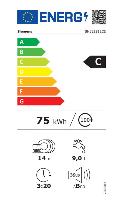 iQ500, Lave-vaisselle encastrable avec bandeau, 60 cm, Metallic SIEMENS SN55ZS12CE