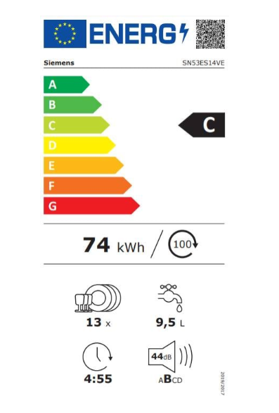 iQ300, Lave-vaisselle intégrable avec bandeau, 60 cm, Metallic SIEMENS SN53ES14VE(F)