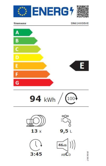 iQ100, Lave-vaisselle tout intégrable, 60 cm SIEMENS SN61HX08VE