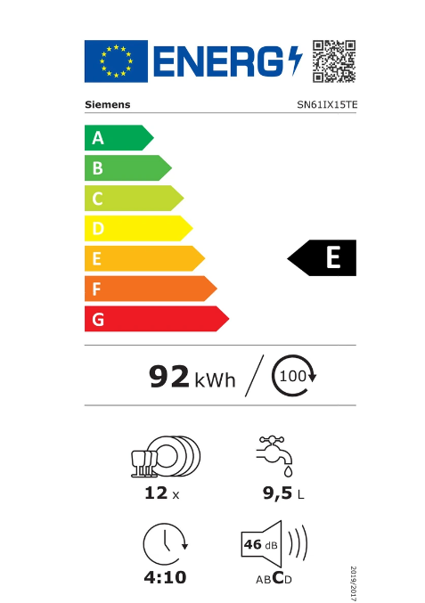 iQ100, Lave-vaisselle tout intégrable, 60 cm SIEMENS SN61IX15TE