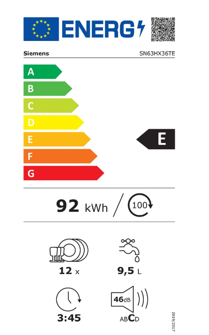 iQ300, Lave-vaisselle tout intégrable, 60 cm SIEMENS SN63HX36TE