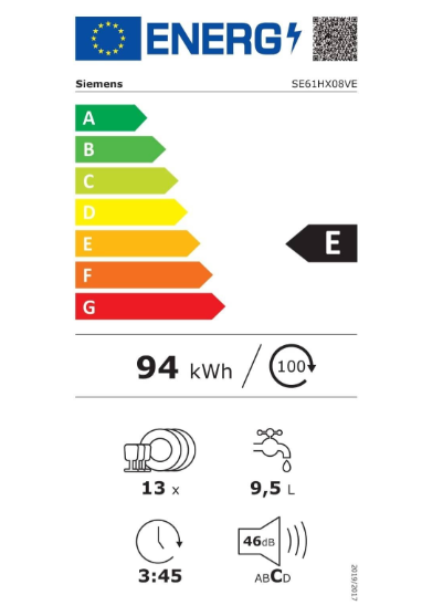 iQ100, Lave-vaisselle tout intégrable, 60 cm SIEMENS SE61HX08VE