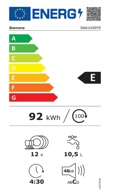 iQ100, Lave-vaisselle tout intégrable, 60 cm SIEMENS SN61IX09TE