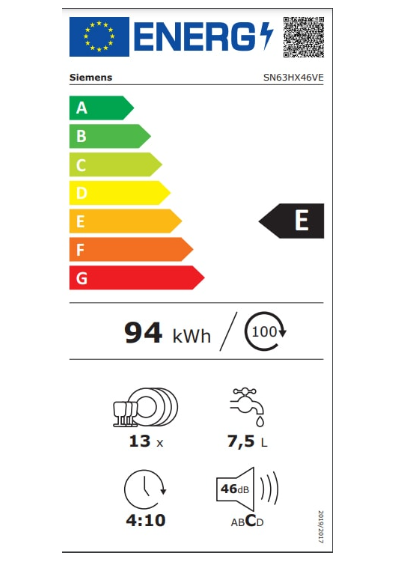 iQ300, Lave-vaisselle tout intégrable, 60 cm SIEMENS SN63HX46VE