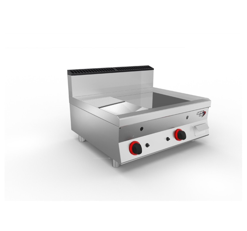 SOFRACHEF - Top plancha gaz - L 800 mm - Chrome 2/3 lisse + 1/3 rainurée - SOFRACA - 7STP8CLRG