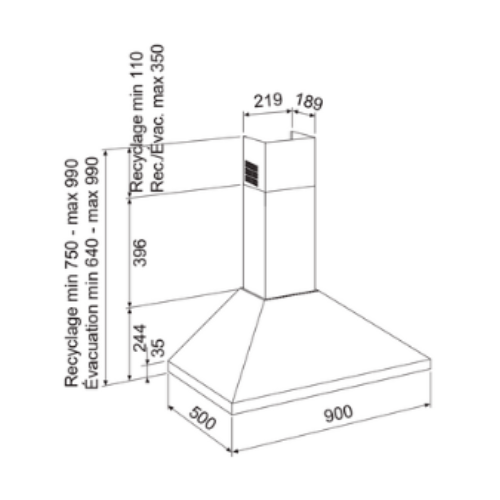 HOTTE DÉCORATIVE MURALE PYRAMIDE 90 CM Blanche Glem GHP945WH