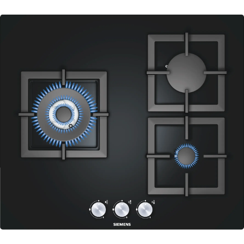 Table de cuisson gaz 3 feux 60cm verre noir fonte SIEMENS EP616CB21E