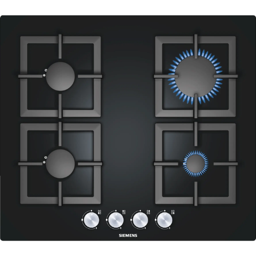 Table de cuisson gaz 4 feux 60cm verre noir fonte SIEMENS EP616PB21E