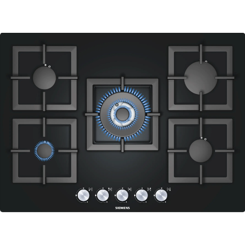 Table de cuisson gaz 5 feux 70cm verre noir fonte SIEMENS EP716QB21E