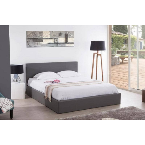 LIT COFFRE BASTIEN EN SIMILICUIR GRIS 160x200 cm EURODESIGN 720G160