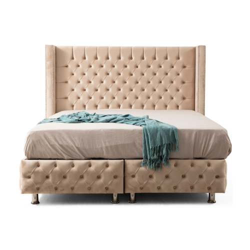 LIT COFFRE BOX CLOUTE BIEGE 160x190CM EURODESIGN CLOU-BE-160