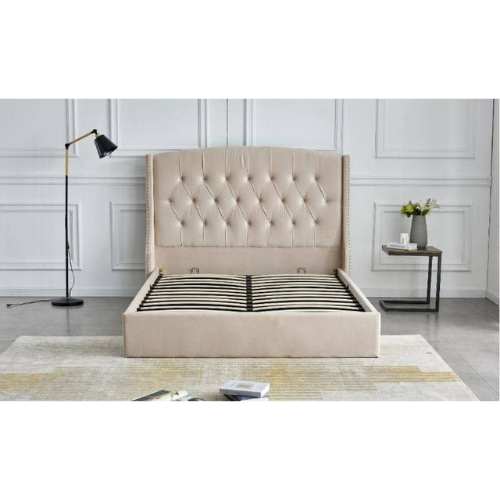 LIT COFFRE SULTAN CAPITONNE LOSANGE VELOURS BEIGE 160x200 cm EURODESIGN 747BE160