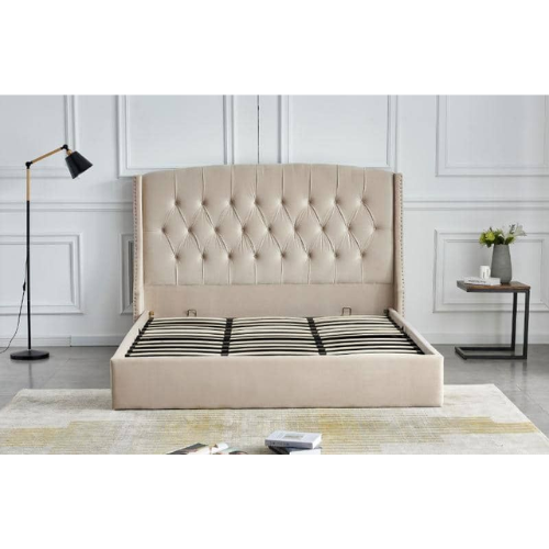 LIT COFFRE SULTAN CAPITONNE LOSANGE VELOURS BEIGE 180x200 cm EURODESIGN 747BE180