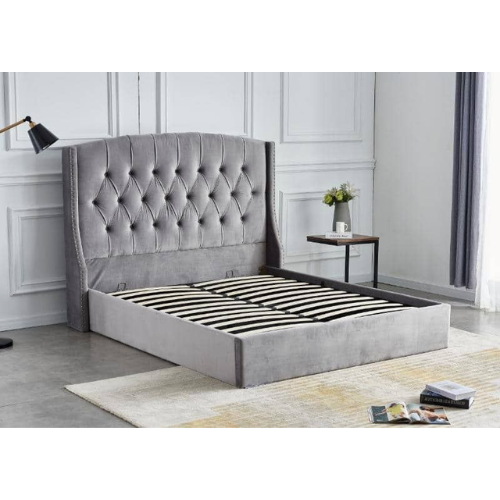 LIT COFFRE SULTAN CAPITONNE LOSANGE VELOURS GRIS 180x200 cm EURODESIGN 747G180