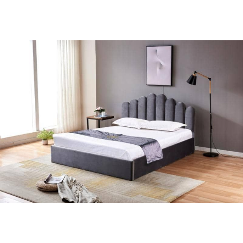 LIT DOHA VELOURS GRIS AVEC COFFRE 140x190 cm EURODESIGN 746G140