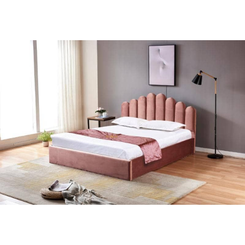 LIT DOHA VELOURS ROSE AVEC COFFRE 160x200 cm EURODESIGN 746R160