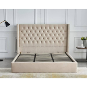 LIT DOUBLE CLOUTE CAPITONNE AVEC COFFRE VELOURS BEIGE 180x200 cm EURODESIGN 738BE180