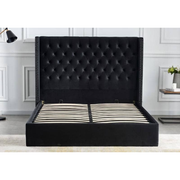 LIT DOUBLE CLOUTE CAPITONNE AVEC COFFRE VELOURS NOIR 160x200 cm EURODESIGN 738N160
