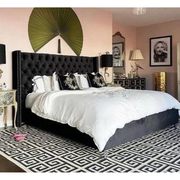 LIT DOUBLE CLOUTE CAPITONNE VELOURS NOIR 180x200 cm EURODESIGN 728N180