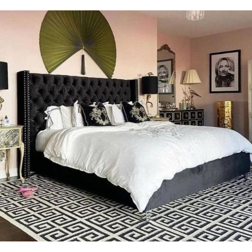 LIT DOUBLE CLOUTE CAPITONNE VELOURS NOIR 180x200 cm EURODESIGN 728N180